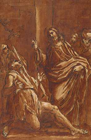 基督从瘸子身上驱魔`Christ Exorcising Devils from a Lame Man (After 1600) by Giacomo Cavedone