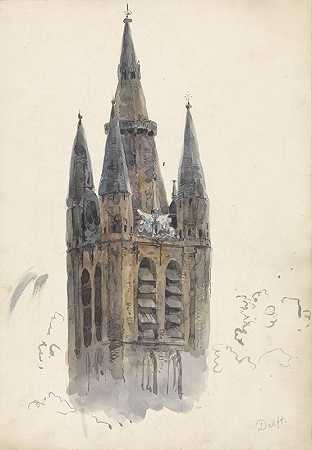 克克托伦德尔夫特`Kerktoren te Delft (1834 ~ 1893) by Willem Anthonie van Deventer