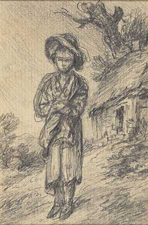 站着的男孩`Boy Standing by a Cottage by a Cottage by Gainsborough Dupont