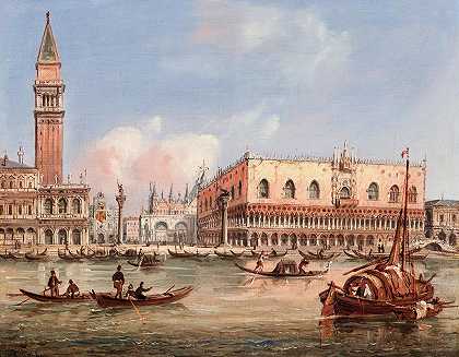 威尼斯，从圣马可公园俯瞰皮亚泽塔和多格宫`Venice, a view of the Piazzetta and the Doge’s Palace from the Bacino di San Marco by Carlo Grubacs