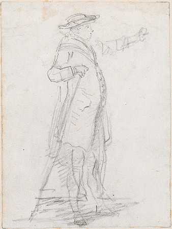 手持拐杖的男子，侧面图（recto）`Man with a Walking Stick, Seen in Profile (recto) (probably c. 1754~1765) by Hubert Robert