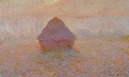雾中的阳光`Grainstack~Sun in the Mist (1891) by Claude Monet
