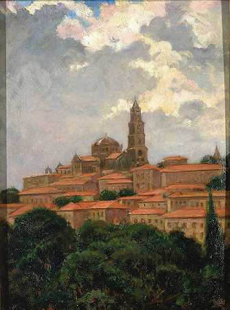 勒贝大教堂`Cathedral at le Puy (1911) by James Carroll Beckwith