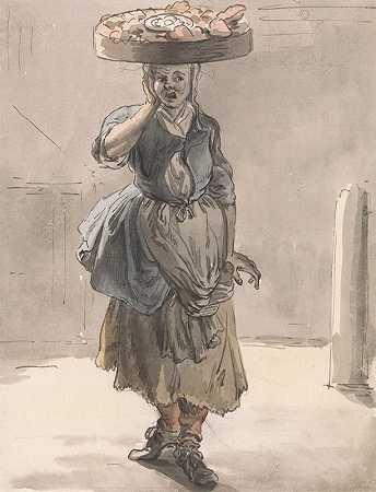 伦敦在哭泣一个头上顶着篮子的女孩（猫的灯，狗的肝）`London Cries; A Girl with a Basket on Her Head (Lights for the Cats, Liver for the Dogs) (ca. 1759) by Paul Sandby