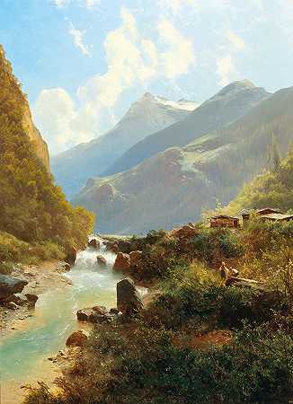 山洪旁`By the Mountain Torrent by Leopold Heinrich Vöscher