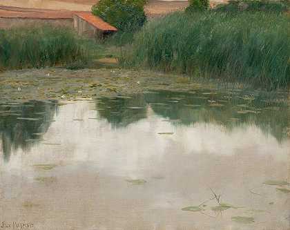 荷花池`The Lily Pond by Alexander Harrison