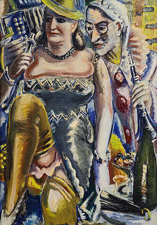 双肖像，狂欢节形象（艺术家和女人）`Doppelbildnis, Faschingbild (Künstler und Frau) (1940) by Paul Kleinschmidt