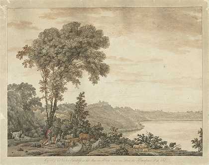 甘道夫城堡和阿尔巴诺湖景观`Gezicht op Castel Gandolfo en het meer van Albano (1761 ~ 1817) by Jean Grandjean