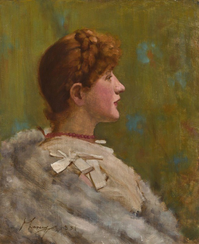 裹着毛皮的女孩`Girl In A Fur Wrap (1886) by Sir John Lavery