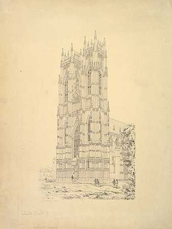 英国约克郡贝弗利明斯特西立面透景观`The Beverley Minster, Yorkshire, England, Perspective View of the West Facade (1850–59) by Charles Wickes