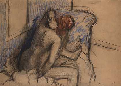 女人在擦干头发`Woman Drying Her Hair (1893) by Edgar Degas