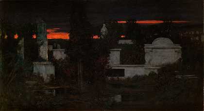 黄昏的意大利公墓`Italian Cemetery at Dusk (1880) by Adam Chmielowski