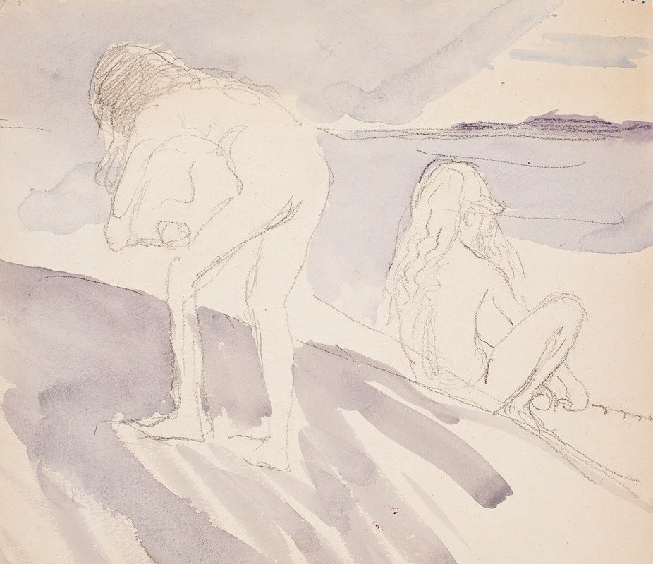 在Tvärmine的海滩上排练两次Antti`Kaksi harjoitelmaa Antista rannalla Tvärminnessä (1906 ~ 1907) by Venny Soldan-Brofeldt