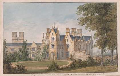 什罗普郡里尔霍尔北面入口和西面景观`Lilleshall, Shropshire; View of the North Entrance and of the West Front (1826) by Sir Jeffry Wyatville