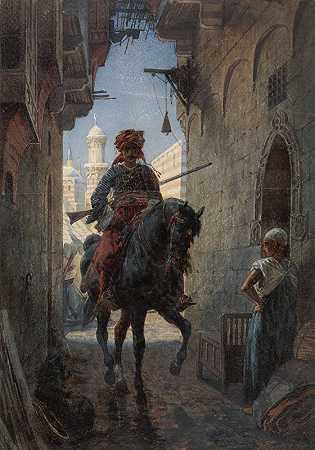城市里的土耳其骑手`Turkse ruiter in een stad (1863) by Willem de Famars Testas