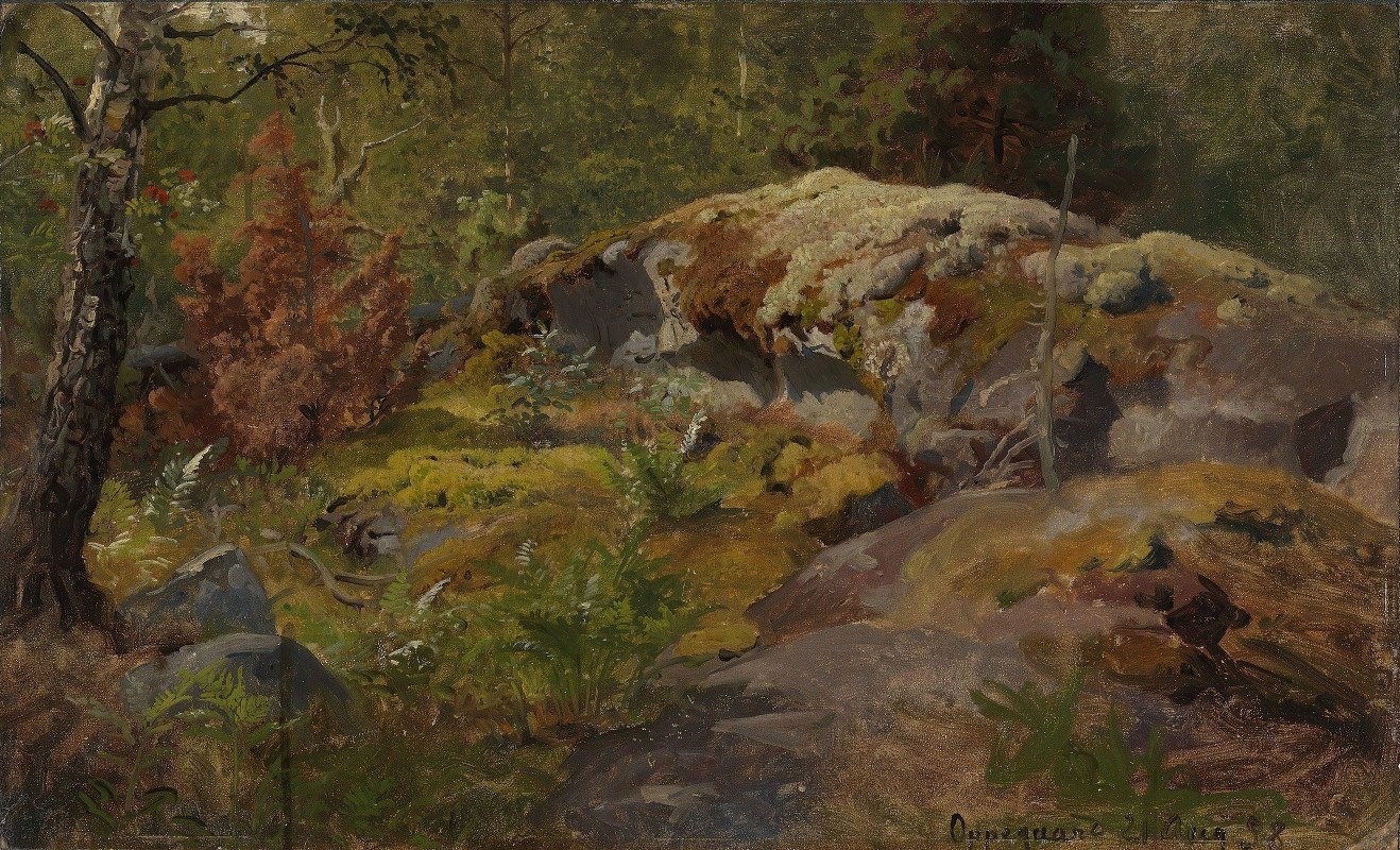 森林地面`Forest Floor (1858) by Hans Gude