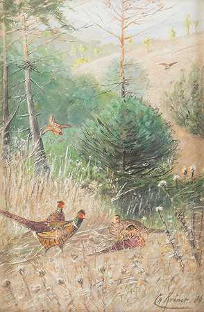 野鸡景观`Landscape With Pheasants (1906) by Christian Kröner