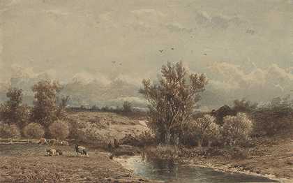 有河流和奶牛的景观`Landschap met rivier en koeien (1862) by Jan Vrolijk