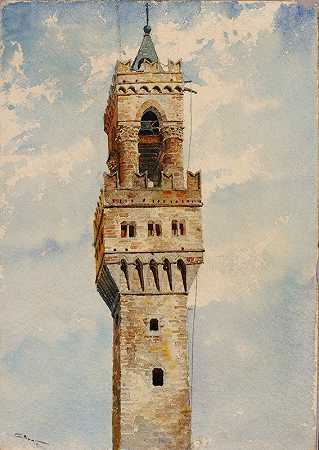 意大利佛罗伦萨维奇奥宫塔`Tower of Palazzo Vecchio, Florence, Italy (1880) by Cass Gilbert
