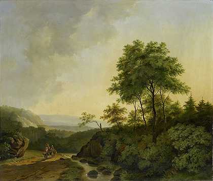 哈兹山风景`View in the Harz Mountains (1840) by Cornelis François Roos