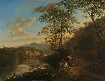 意大利景观，阿尼尼河上的卢卡诺桥`Italian Landscape with the Ponte Lucano over the Aniene River (c. 1650 ~ 1652) by Jan Both