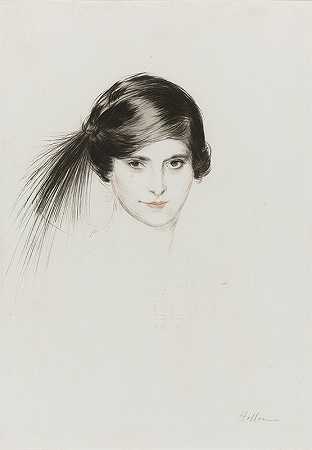 海伦娜·鲁宾斯坦的头上长着白鹭羽毛`Head of Helena Rubinstein With Egret Feathers by Paul César Helleu