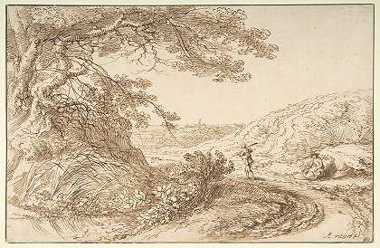 有古树和人物的风景`Landscape with old trees and figures (17th century) by Gillis Neyts