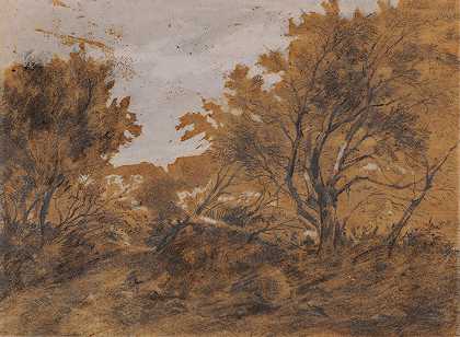 森林景观，大风`Paysage boisé, coup de vent (before 1868) by Théodore Rousseau