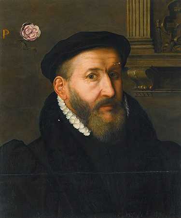 一位戴着黑色贝雷帽和白领的绅士的肖像`Portrait Of A Gentleman Wearing A Black Beret And A White Collar by Circle of Willem Key