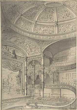 剧院屋内`Interior of a theatre (1796–1864) by David Roberts
