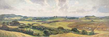 布雷肯多夫附近的山谷景色`View in the valley near Brekendorf by Fritz Von Wille
