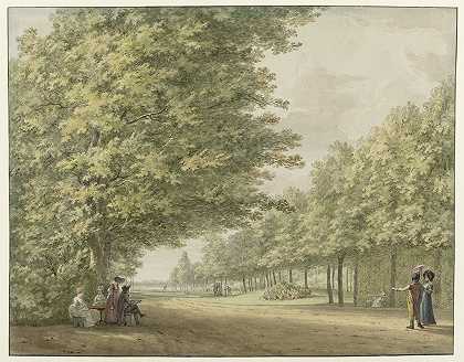 Zandbergen农庄花园景观`Gezicht in de tuinen van de buitenplaats Zandbergen (1754 ~ 1820) by Hermanus Numan