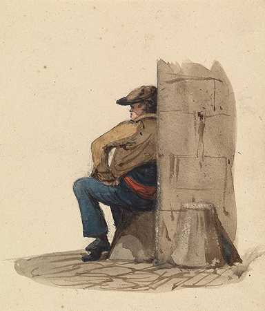 巴黎生活写生穿蓝裤子的男人`Sketches from Life in Paris; Man in Blue Trousers (ca. 1835) by Ambrose Poynter