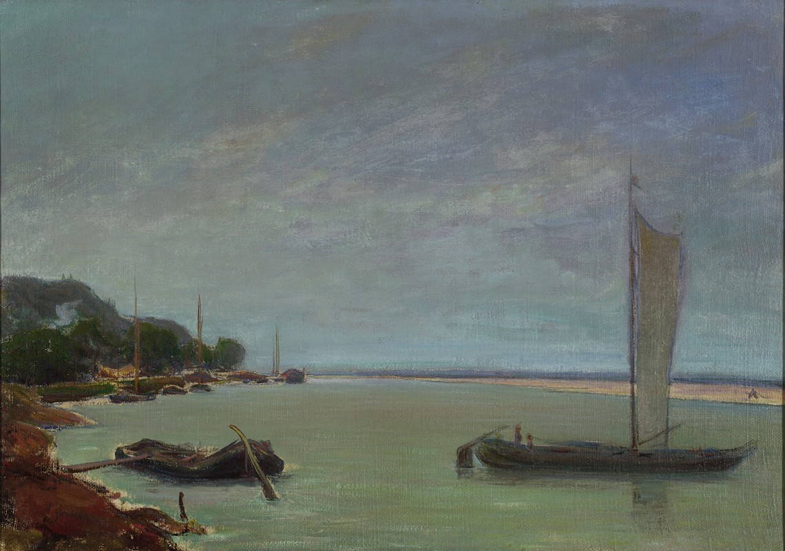 扬帆的船`Boat with sails up (circa 1909) by Władysław Ślewiński