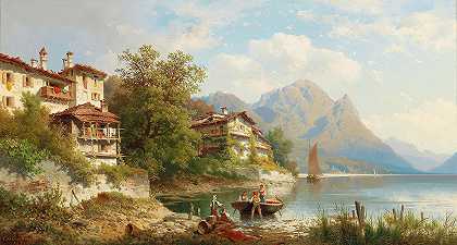 图片来自卢加诺湖上的甘德里亚`Motiv aus Gandria am Lago di Lugano by Carl Hasch