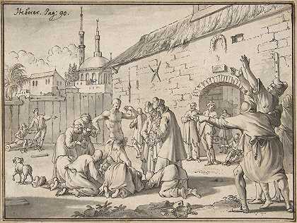 一位伊斯兰先知出现在亚历山大监狱的院子里`An Islamic Prophet Appearing in the Courtyard of a Prison in Alexandria (1706) by Jan Goeree