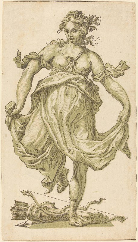 舞动着弓箭的仙女`Dancing Nymph with Bow and Arrows (1752~1754) by John Baptist Jackson