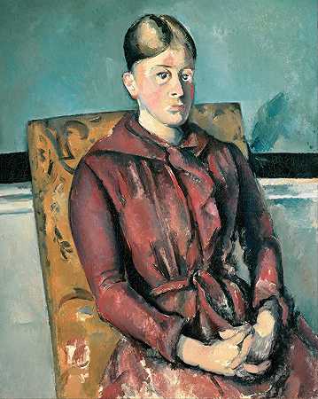 塞尚夫人坐在黄色扶手椅上`Madame Cézanne In A Yellow Armchair (1888~1890) by Paul Cézanne