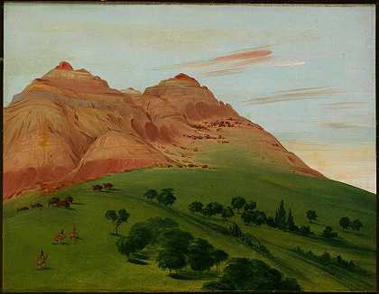 在圣路易斯上空1900英里的大迂回道上观看`View In The Grand Detour, 1900 Miles Above St. Louis (1832) by George Catlin