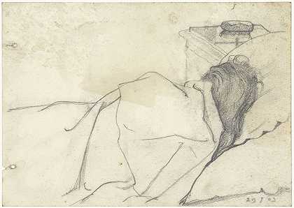 理查德·罗兰·霍尔斯特的妻子在床上转过脸`Vrouw van Richard Roland Holst in bed met afgewend gezicht (1903) by Richard Nicolaüs Roland Holst