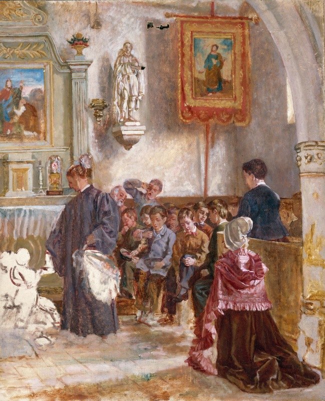 教堂里的问答`Catéchisme dans une église by Auguste Dutuit