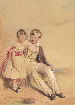 两个孩子的肖像`Portrait of Two Children (1837) by George Richmond