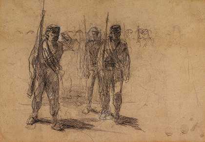 士兵操练`Soldiers Drilling (ca 1864) by Winslow Homer