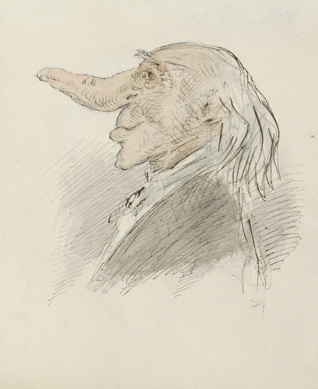 长鼻子老人的卡通头像`Karikaturale kop van een oude man met een lange neus (c. 1854 ~ c. 1887) by Alexander Ver Huell