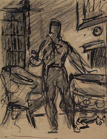 对一名穿着正式西装的男子的体形研究`Figure Study of a Man in a Formal Suit by Benjamin Robert Haydon