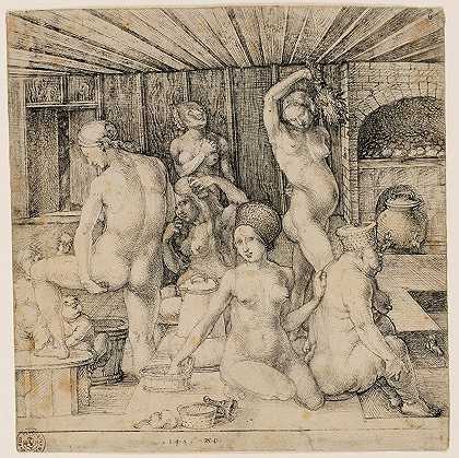 女人们洗浴`The Womens Bath (1496) by Albrecht Dürer