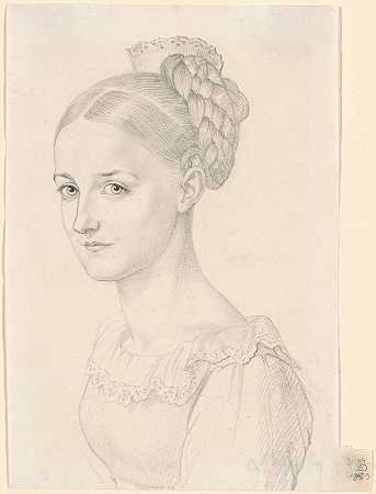 留着精致发型的年轻女子`A Young Woman with an Elaborate Hairdo (1823) by Carl Barth