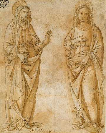圣母玛利亚和圣约翰福音传道者`The Virgin and Saint John the Evangelist (about 1500) by Raffaellino Del Garbo