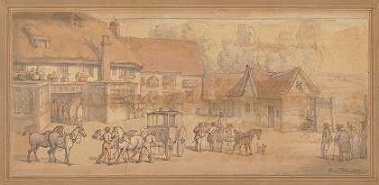 教练`The coach inn (1817) by Thomas Rowlandson
