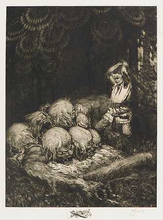 库巴德是英雄和九头魔鬼`Kurbads the Hero and nine headed devil (1908 ~ 1911) by Rihards Zariņš